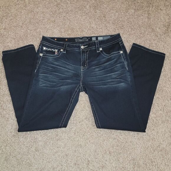 Miss Me Mid-Rise Easy Skinny Dark Blue Jeans w/ Embellished Pockets Size 33 x 31 - Picture 8 of 13